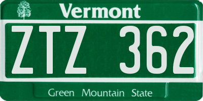 VT license plate ZTZ362