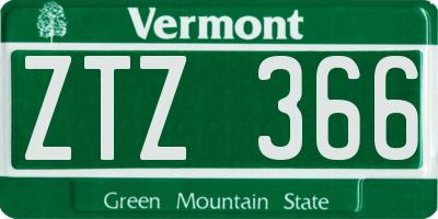 VT license plate ZTZ366