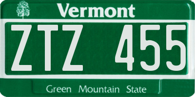 VT license plate ZTZ455