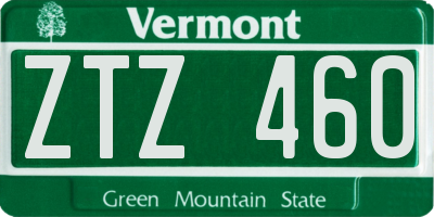 VT license plate ZTZ460