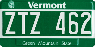 VT license plate ZTZ462