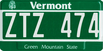 VT license plate ZTZ474