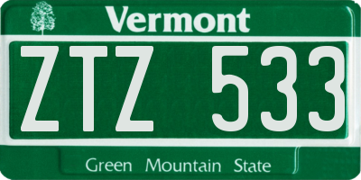 VT license plate ZTZ533