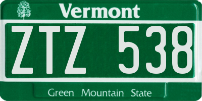 VT license plate ZTZ538