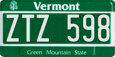 VT license plate ZTZ598