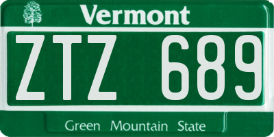 VT license plate ZTZ689