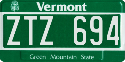 VT license plate ZTZ694