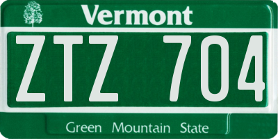 VT license plate ZTZ704