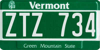 VT license plate ZTZ734