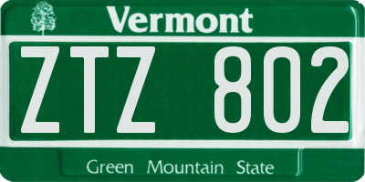 VT license plate ZTZ802