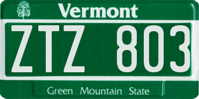 VT license plate ZTZ803