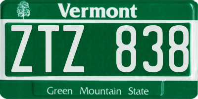 VT license plate ZTZ838