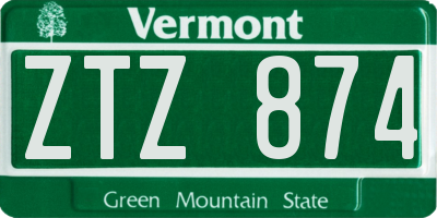 VT license plate ZTZ874