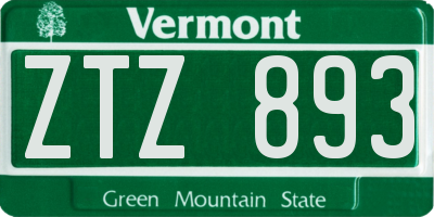 VT license plate ZTZ893