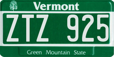 VT license plate ZTZ925
