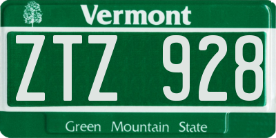 VT license plate ZTZ928