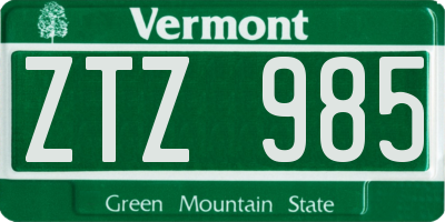 VT license plate ZTZ985