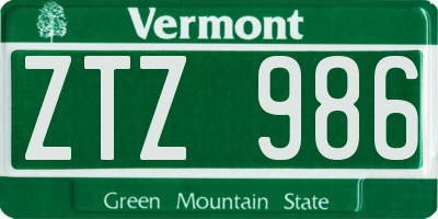 VT license plate ZTZ986