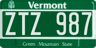 VT license plate ZTZ987