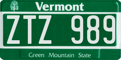 VT license plate ZTZ989
