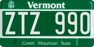 VT license plate ZTZ990