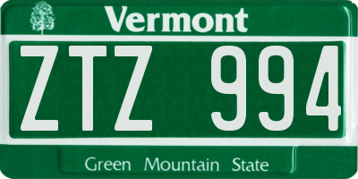 VT license plate ZTZ994