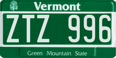 VT license plate ZTZ996