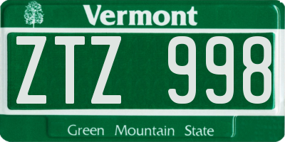 VT license plate ZTZ998