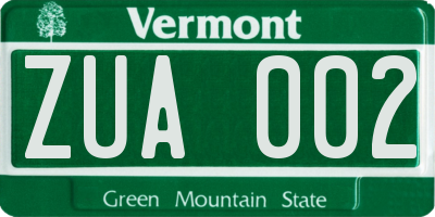 VT license plate ZUA002