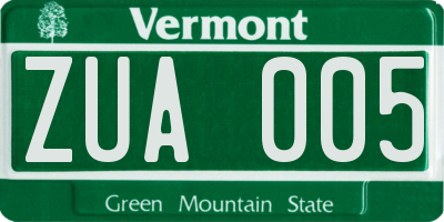 VT license plate ZUA005