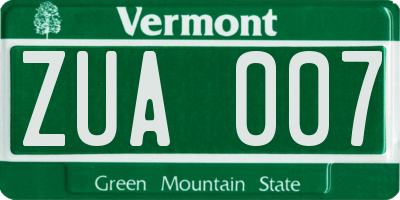 VT license plate ZUA007