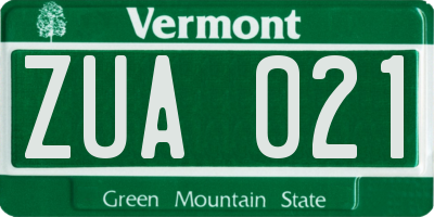 VT license plate ZUA021