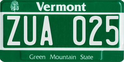 VT license plate ZUA025