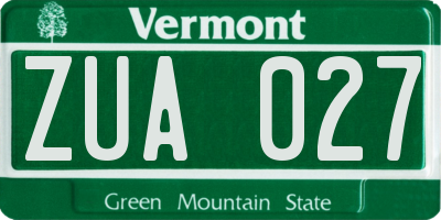 VT license plate ZUA027