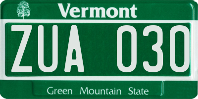 VT license plate ZUA030