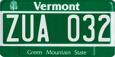 VT license plate ZUA032