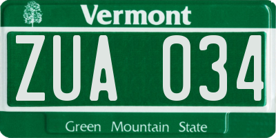 VT license plate ZUA034