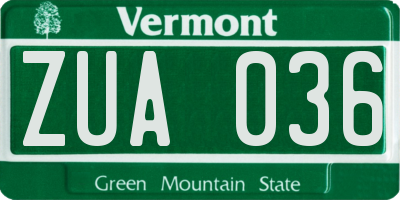 VT license plate ZUA036