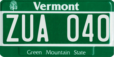 VT license plate ZUA040