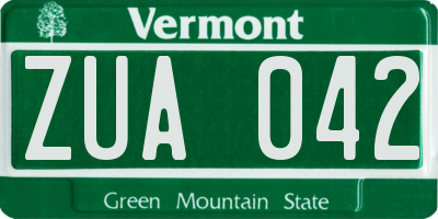 VT license plate ZUA042