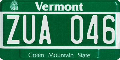 VT license plate ZUA046