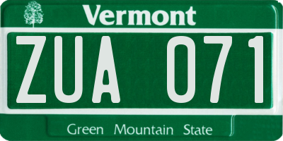 VT license plate ZUA071