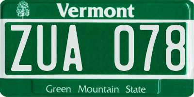 VT license plate ZUA078