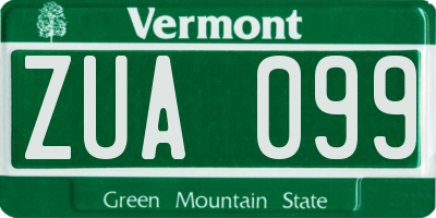 VT license plate ZUA099