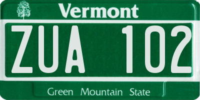 VT license plate ZUA102