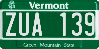 VT license plate ZUA139