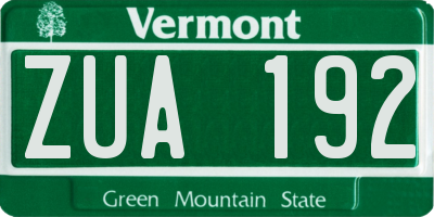 VT license plate ZUA192