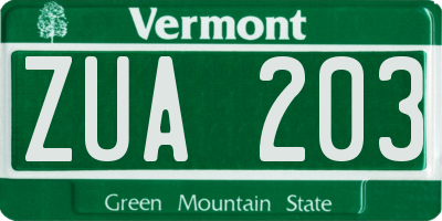 VT license plate ZUA203
