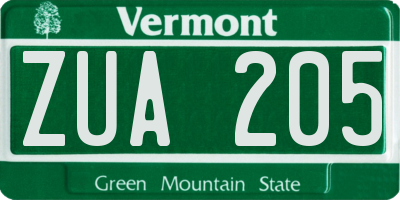 VT license plate ZUA205