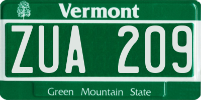 VT license plate ZUA209
